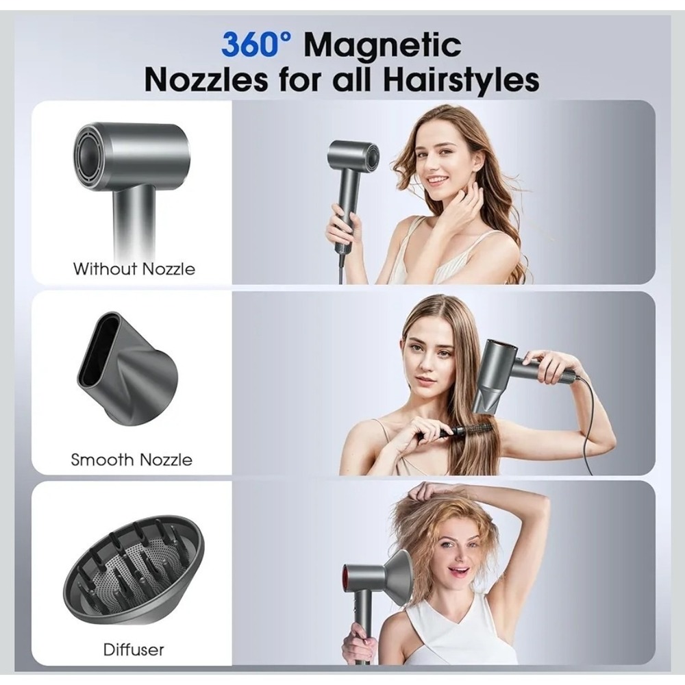 Professional Ionic Hair Dryer, High Speed, with Diffuser, 1400W, Gray, HD40 - Picture 3 of 6